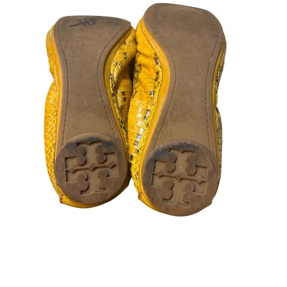 Tory Burch Yellow Snake Print Leather Ballet Flats Womens Shoes 8.5 - Picture 6 of 8